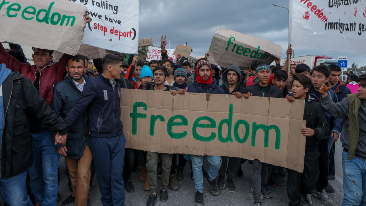 Μετανάστες διαδήλωση Μόρια Λέσβου