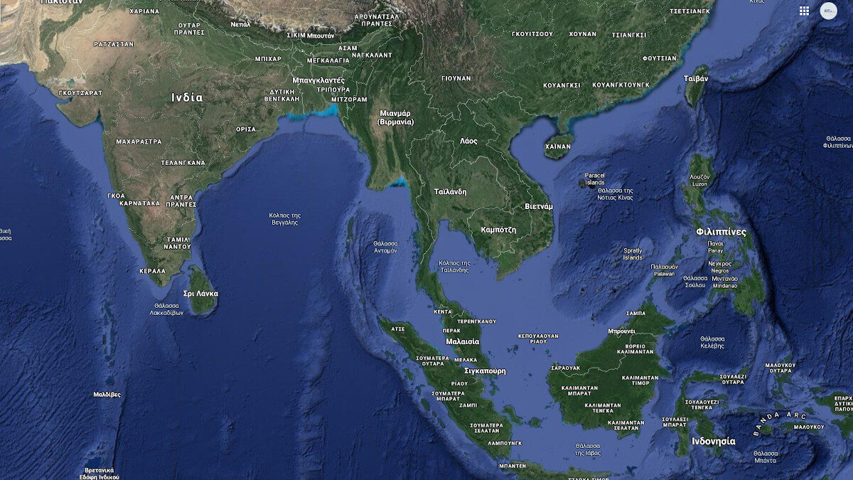 Χάρτης της περιοχής του Ινδικού και Ειρηνικού Ωκεανού