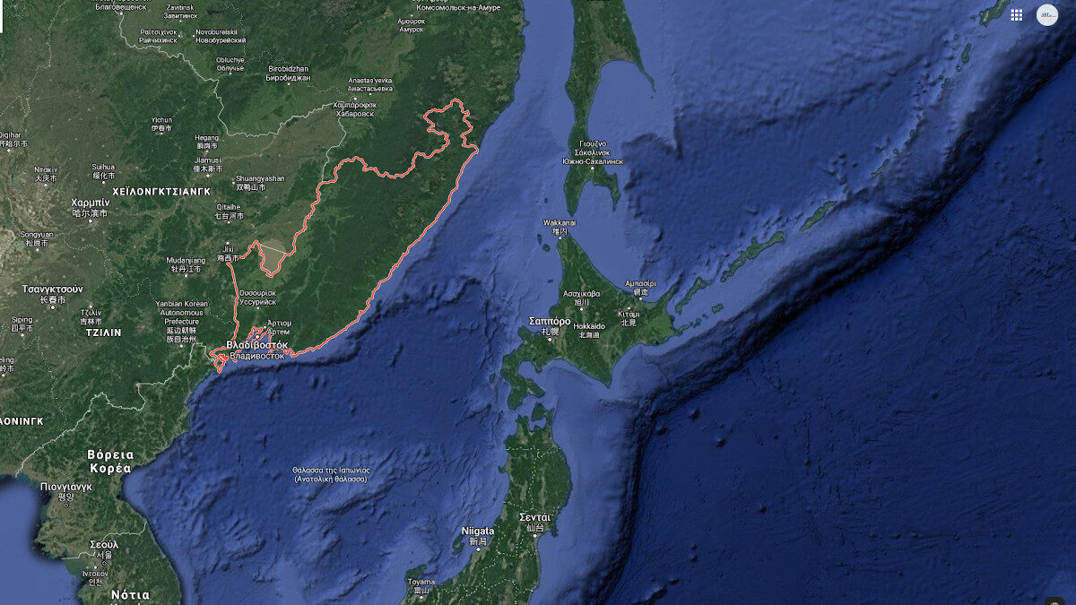 Χάρτης της Θάλασσα της Ιαπωνίας, μεταξύ Ιαπωνίας, Ρωσίας και Κορεατικής Χερσονήσου