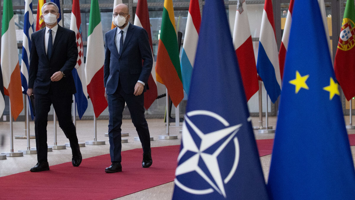 Τηλεδιάσκεψη των μελών του Ευρωπαϊκού Συμβουλίου, παρουσία του ΓΓ του ΝΑΤΟ, Στόλτεμπεργκ, την Παρασκευή 26 Φεβρουαρίου 2021.