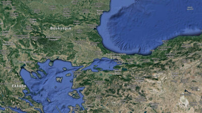 Χάρτης που απεικονίζει την Κωνσταντινούπολη, τη θάλασσα του Μαρμαρά, το Αιγαίο και τη Μαύρη Θάλασσα