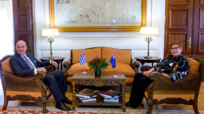 Την υπουργό Εξωτερικών της Αυστραλίας Μαρίσε Πέιν (Marise Payne) υποδέχτηκε ο υπουργός Εξωτερικών Νίκος Δένδιας στην πρώτη επίσημη επίσκεψή της στην Ελλάδα, Τετάρτη 8 Δεκεμβρίου 2021