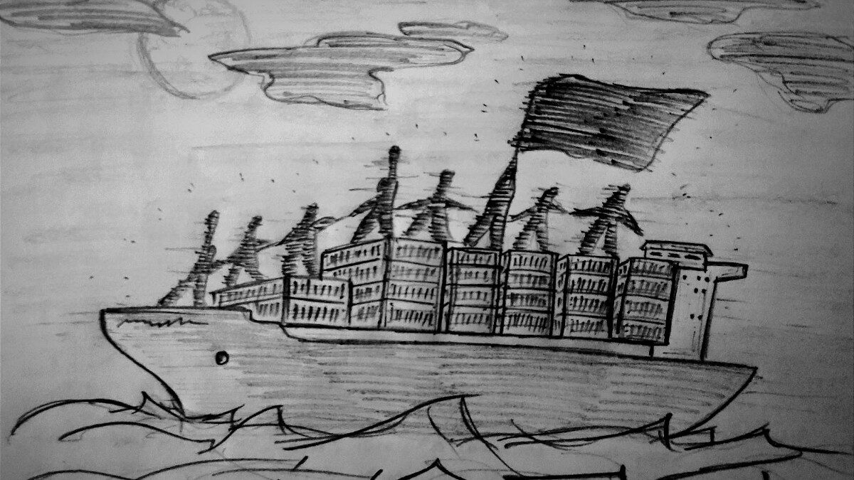 Σκίτσο καράβι πλοίο λιμενεργάτες