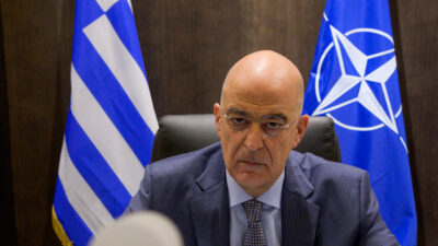 Ο Έλληνας Υπουργός Εξωτερικών, Νίκος Δένδιας σε τηλεδιάσκεψη του ΝΑΤΟ