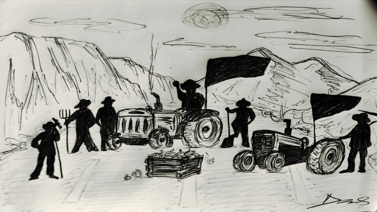 Σκίτσο για τον αγώνα των αγροτών απ' τον στρατιώτη Δ. Λάγιο