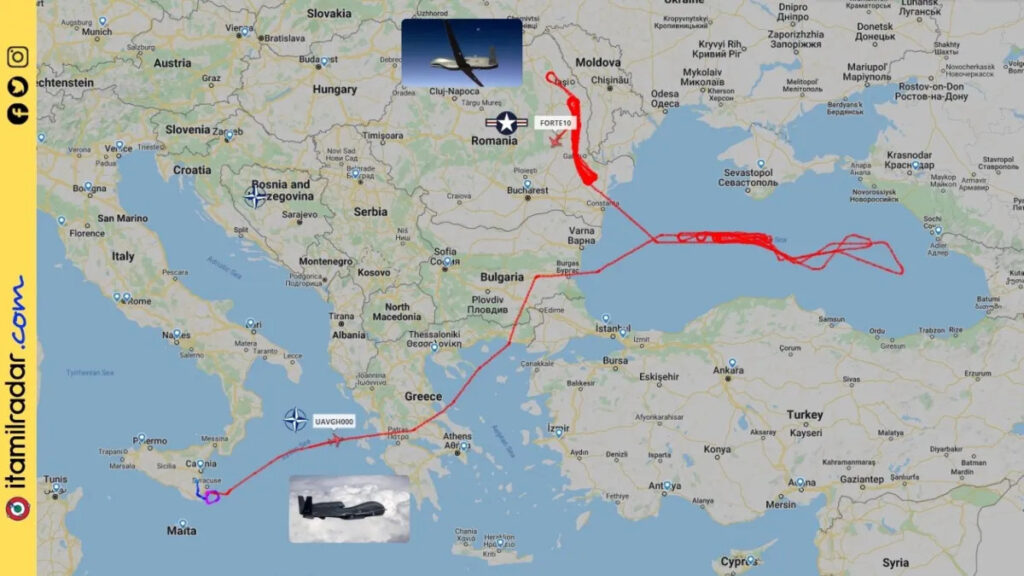 Η πτήση Μη Επανδρωμένου Αεροσκάφους του ΝΑΤΟ (drone) από Σικελία στα όρια της Ρωσίας - 22/03/2022
