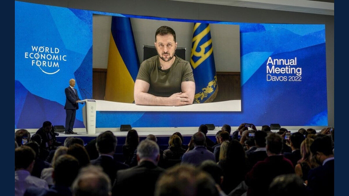 Με ομιλία του Ουκρανού προέδρου Ζελένσκι ξεκίνησε το Παγκόσμιο Οικονομικό Φόρουμ στο Νταβός, Μάιος 2022