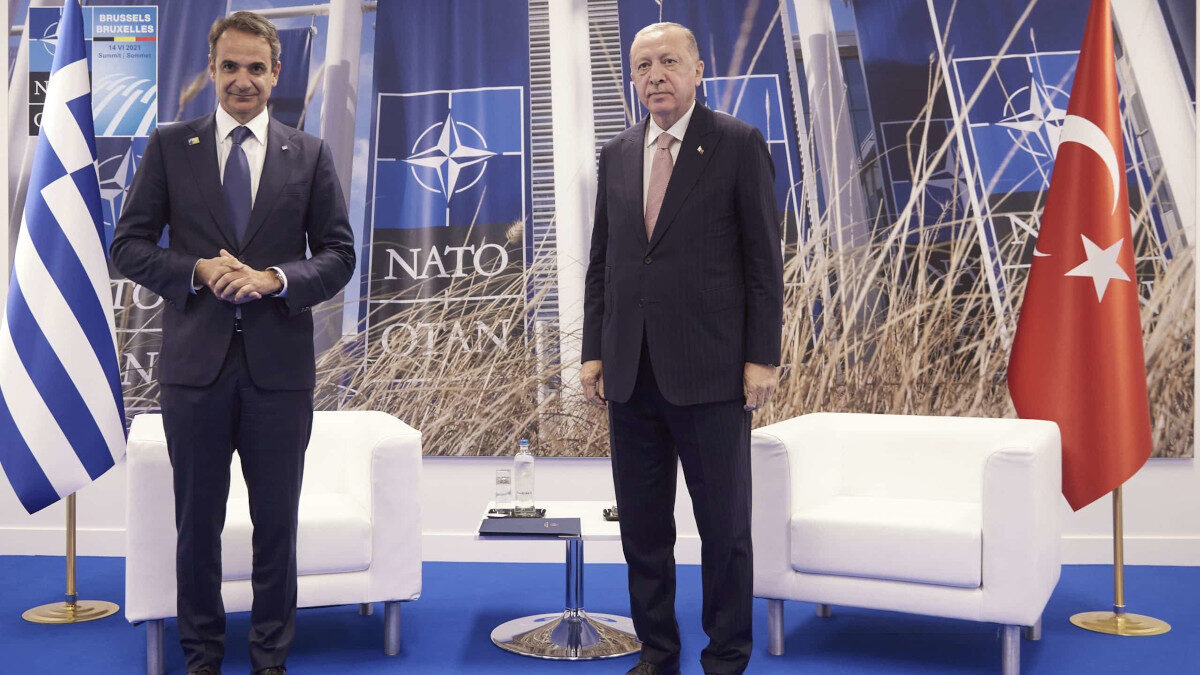 Συνάντηση Κ. Μηστοτάκη με Τ. Ερντογάν στη Σύνοδο Κορυφής του ΝΑΤΟ στις Βρυξέλλες - 2021