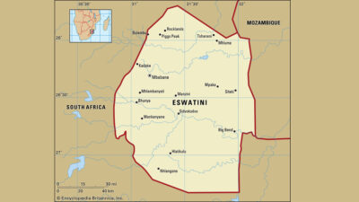 Χάρτης της Εσβατίνη (ESWATINI), χώρα της νοτιοδυτικής Αφρικής που μετονομάστηκε το 2018 - Πρώην Σουαζιλάνδη