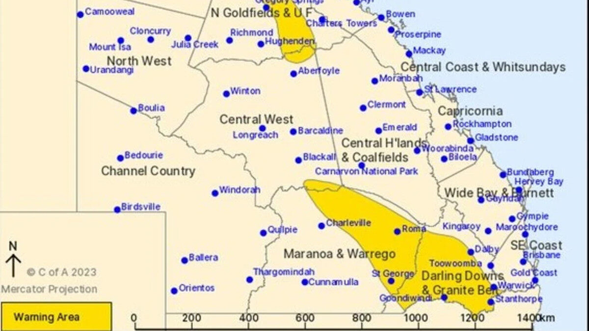 Χάρτης με τις περιοχές της Ανατολικής Αυστραλίας που χτυπάει η καταιγίδα των Χριστουγέννων