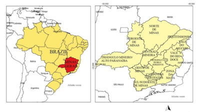 Χάρτης της πολιτείας Μίνας Ζεράις στη Βραζιλία