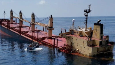 Το χτυπημένο φορτηγό πλοίο, βρετανικών συμφερόντων, «Rubymar»