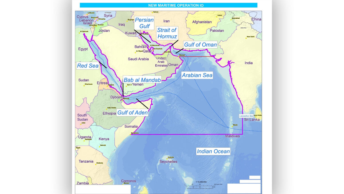 Η ζώνη ευθύνης της επιχείρησης «Aspides», άρα και της φρεγάτας «Ύδρα», είναι μέχρι και τα χωρικά ύδατα του Ιράν
